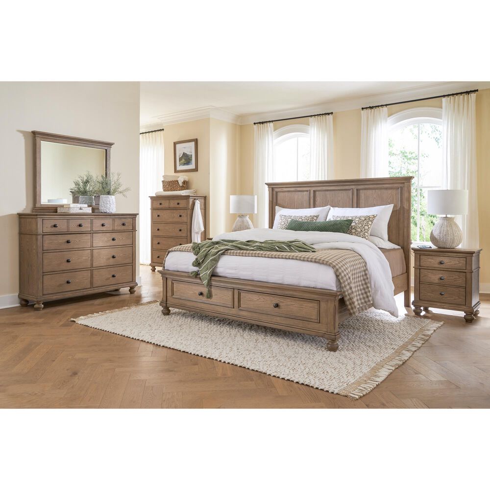 Riva Ridge Oxford King Panel Storage Bed in Tan with USB Ports, , large