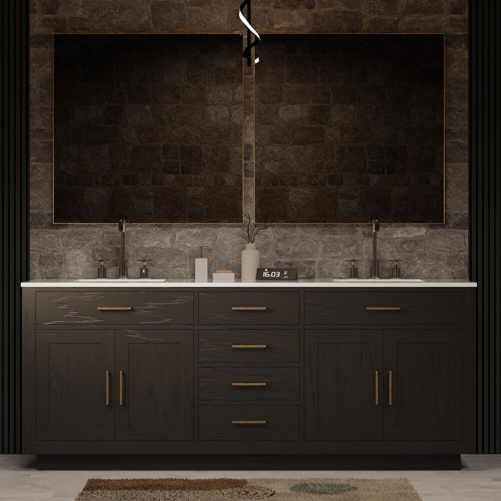 Lexora Home Abbey 80&quot; Double Bathroom Vanity in Black Oak with 2 cm White Cultured Marble Top and Rectangular Sinks, , large