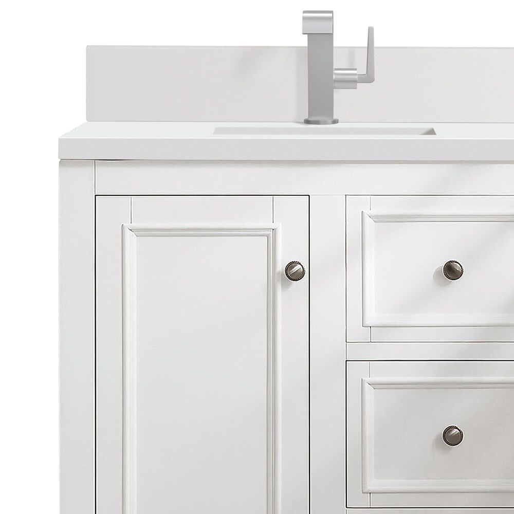 James Martin Vanities De Soto 30" Single Bathroom Vanity in Bright White with Single Hole 3 cm White Zeus Quartz Top and Rectangular Sink, , large