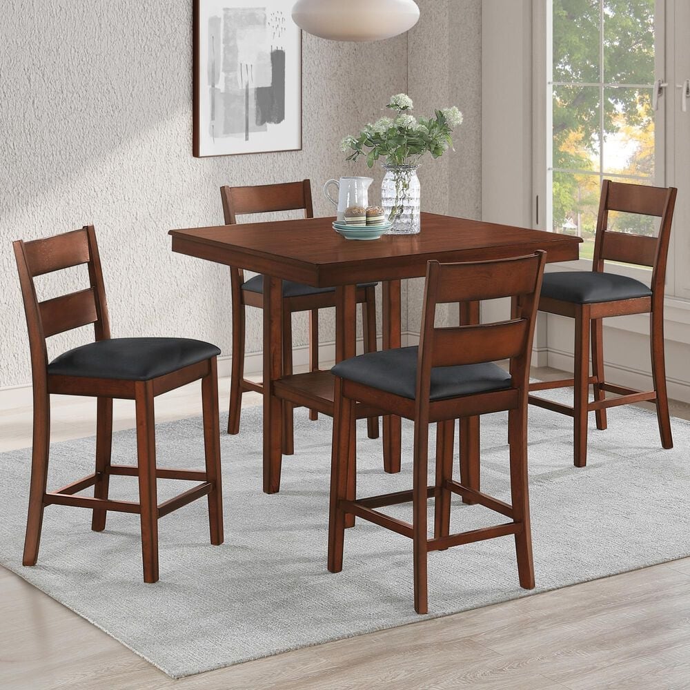 Valor Living Carlson 5-Piece Square Counter Height Dining Set in Walnut, , large