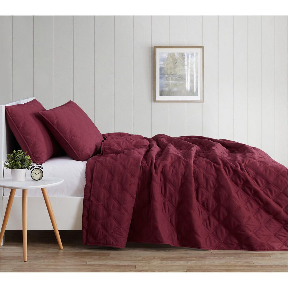 Pem America Truly Soft Everyday 3-Piece King Quilt Set in Burgundy, , large