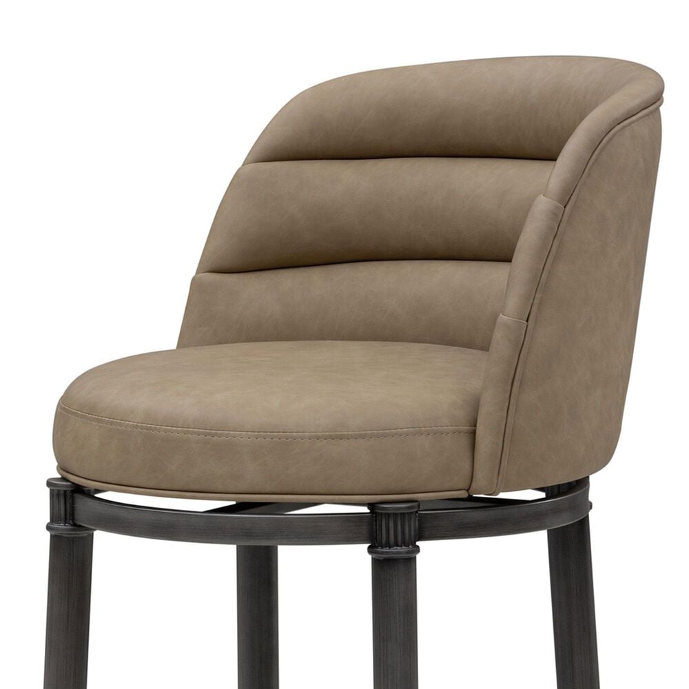 Armen Living Eunice Swivel Counter Height Stool with Mushroom Brown Upholstery in Antique Pewter, , large