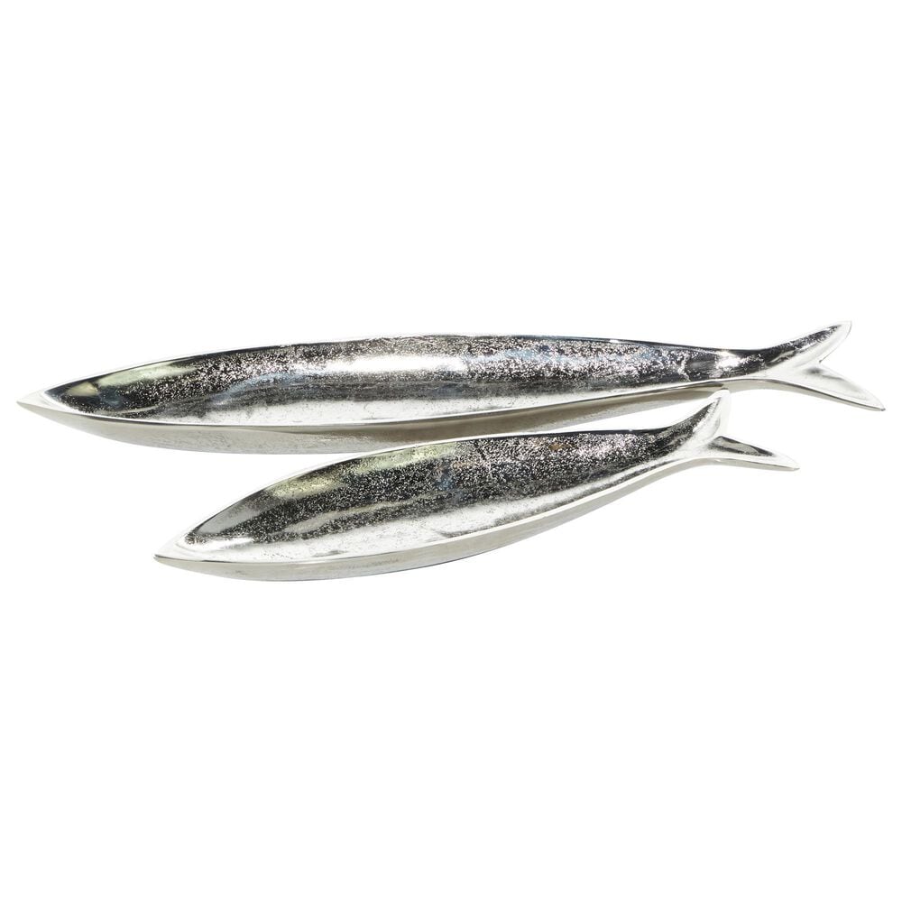 CosmoLiving by Cosmopolitan Contemporary Aluminum Tray in Silver (Set of 2), , large