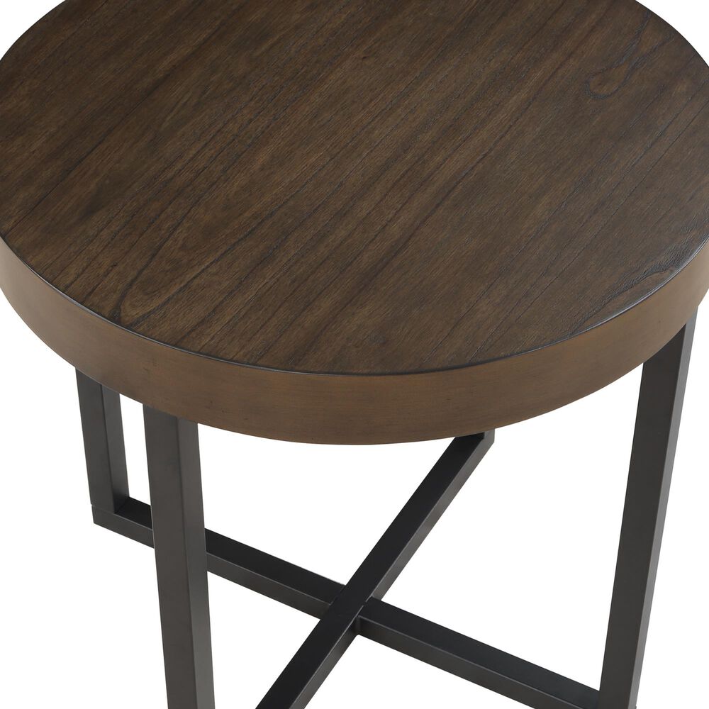 Steve Silver Furniture Yukon Round End Table in Walnut and Black, , large