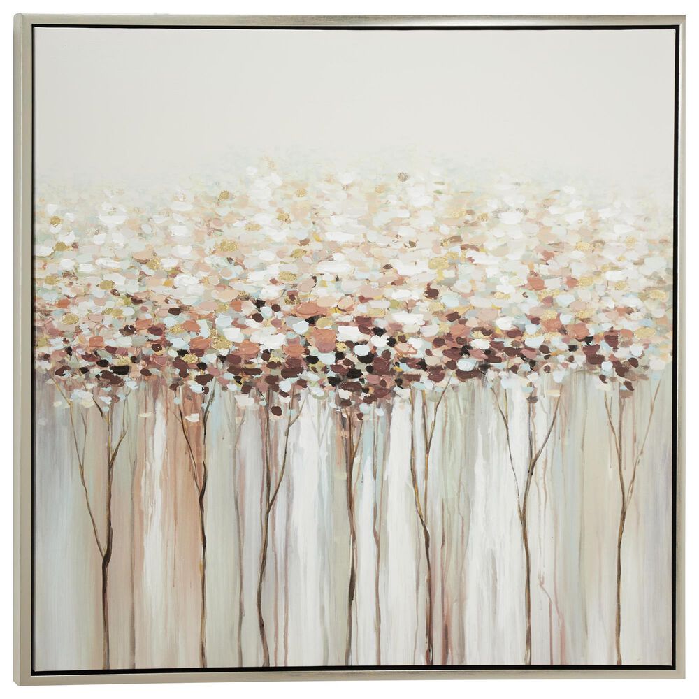 Maple and Jade 40&quot; x 40&quot; Square Tree Wall Art with Silver Frame in Black, Cream, Pink and Brown, , large