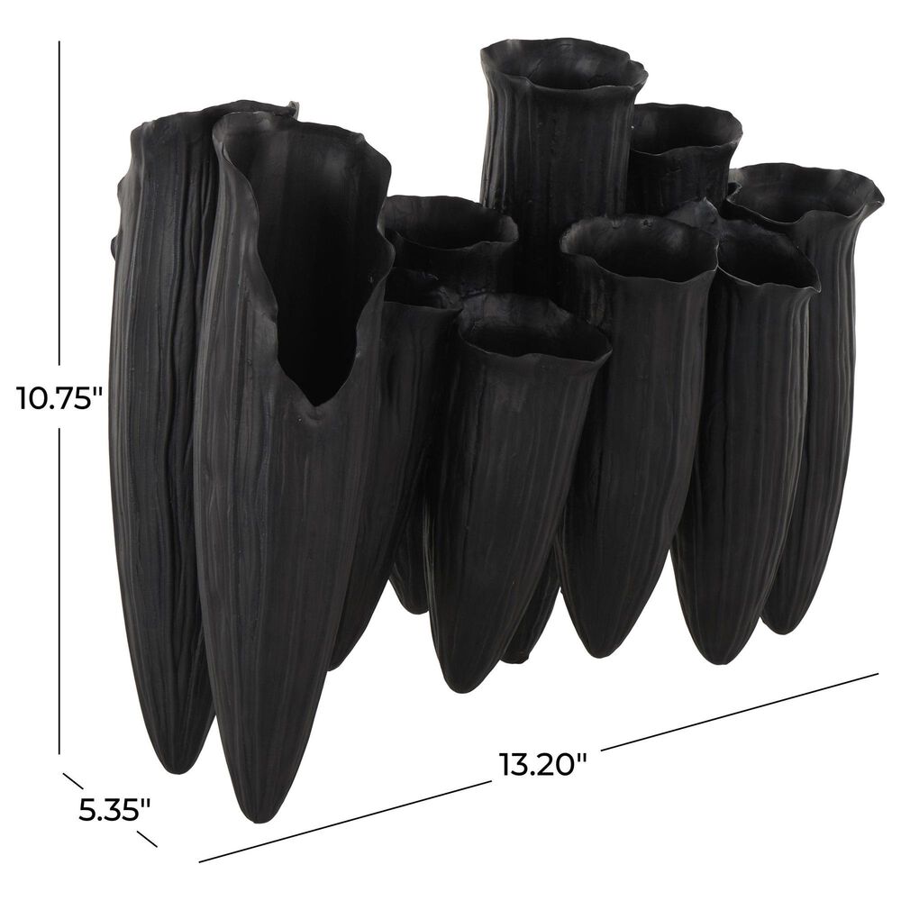 Maple and Jade Floral Inspired Abstract Decorative Vase with Linear Grooves and 10 Openings in Sleek Black, , large
