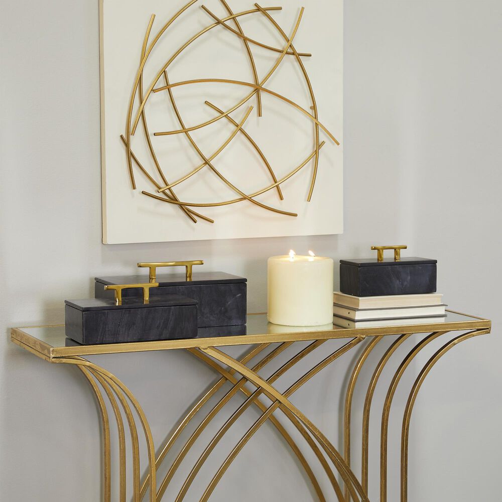 Maple and Jade 3-Piece Decorative Box Set with Handle in Polished Black and Gold, , large