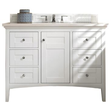 James Martin Vanities Palisades 48" Single Bathroom Vanity in Bright White with 3 cm Carrara White Marble Top and Rectangular Sink, , large