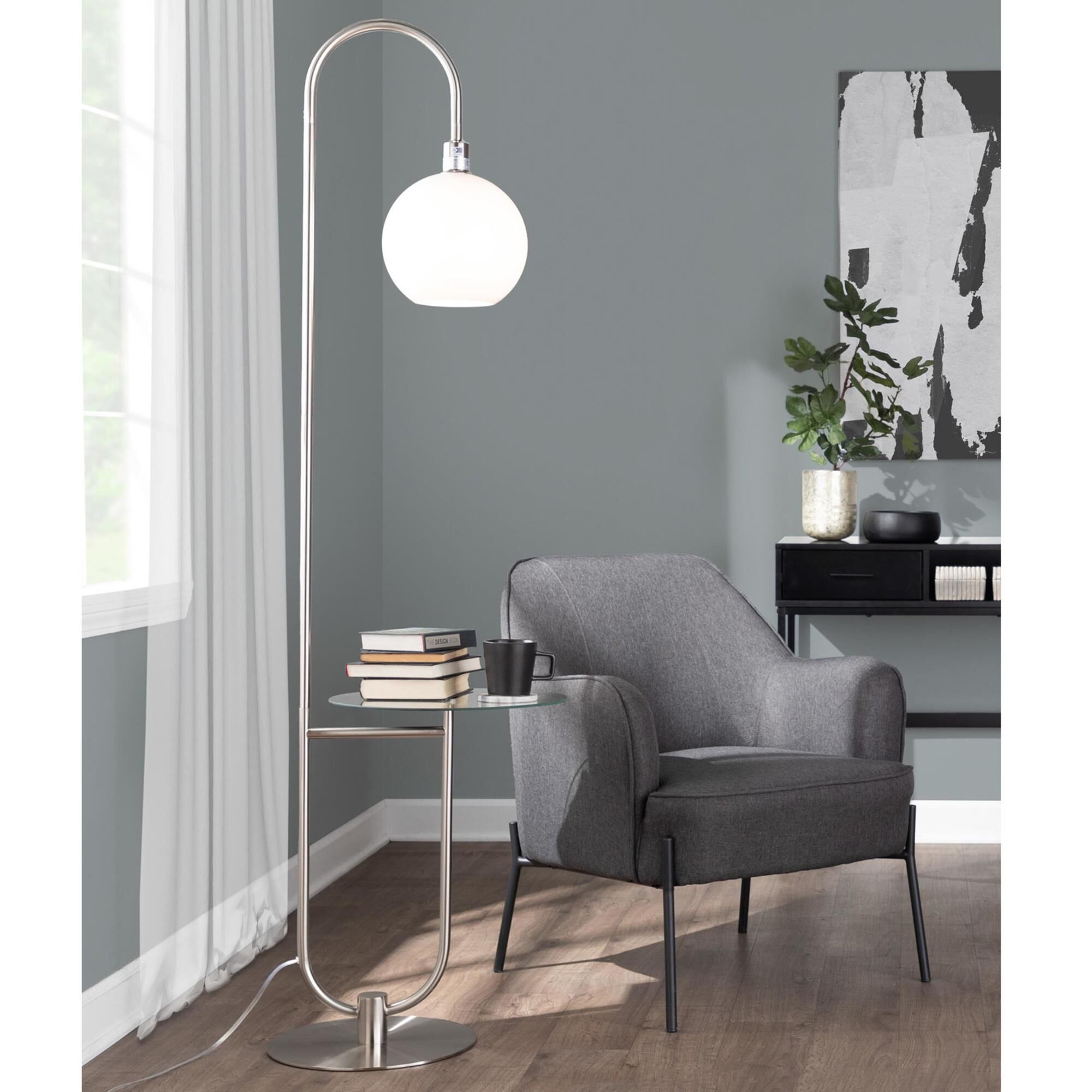 Grandview Gallery Trombone Floor Lamp in Nickel and Clear NFM