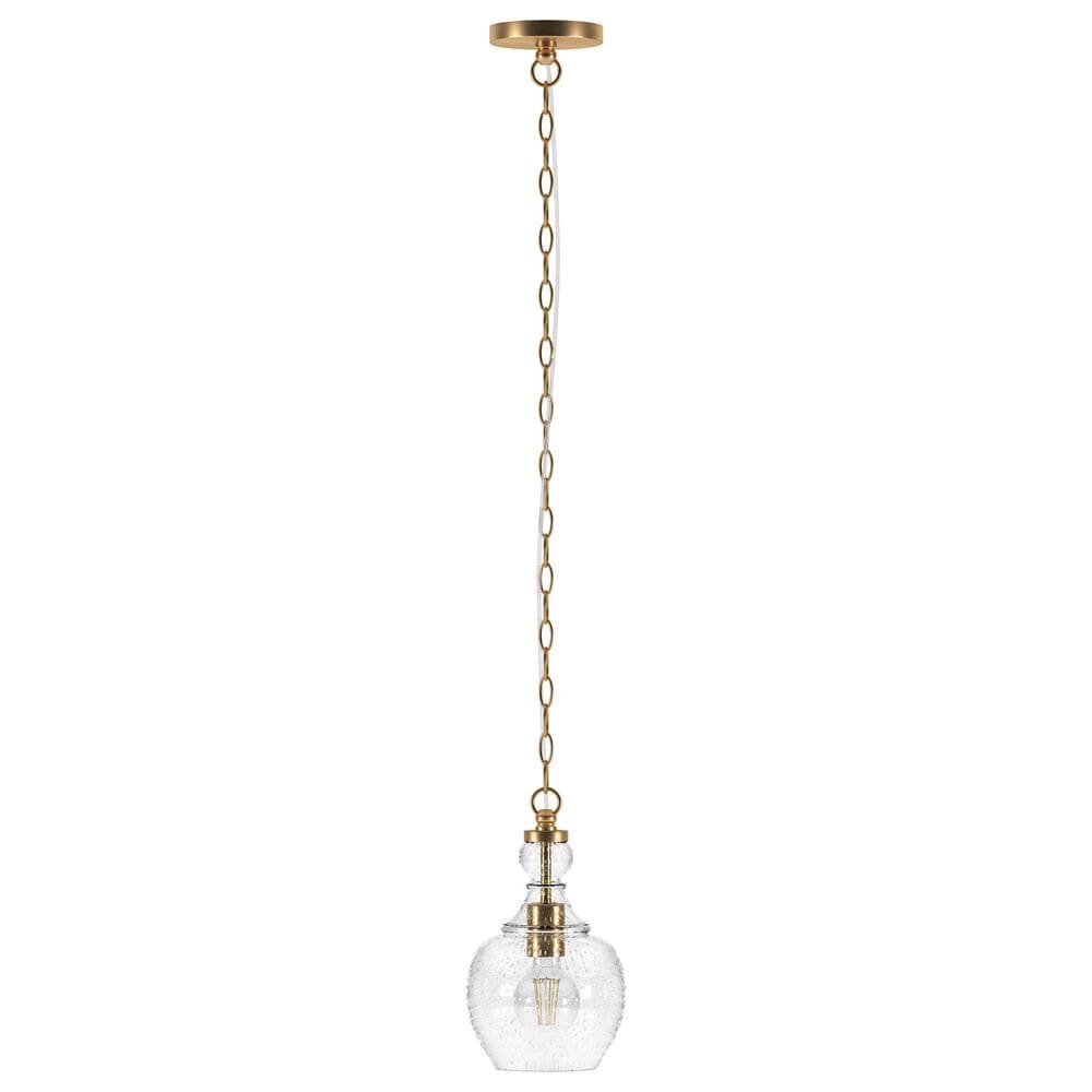 Hudson and Canal Verona 7" Pendant with Seeded Clear Glass in Brushed Brass, , large
