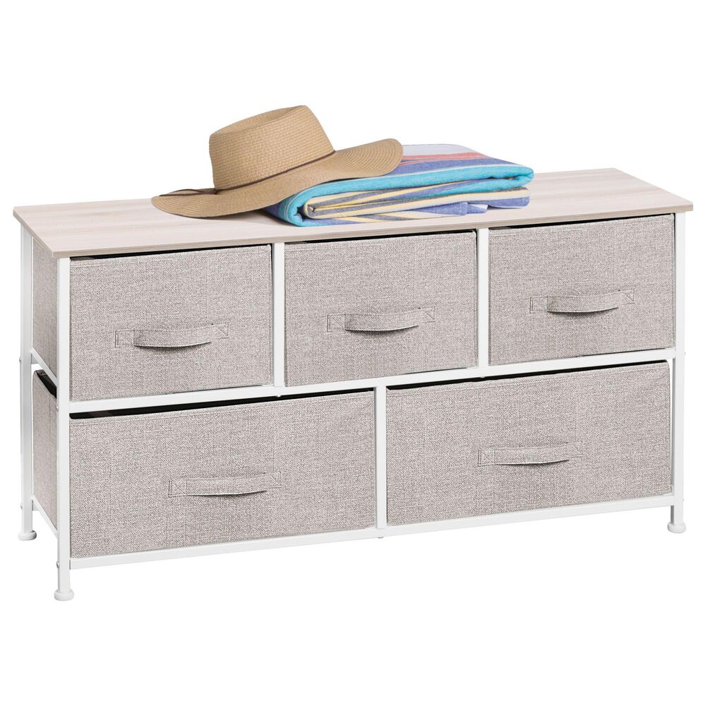 mDesign 5-Drawer Wide Dresser with Fabric Drawers in Linen, , large