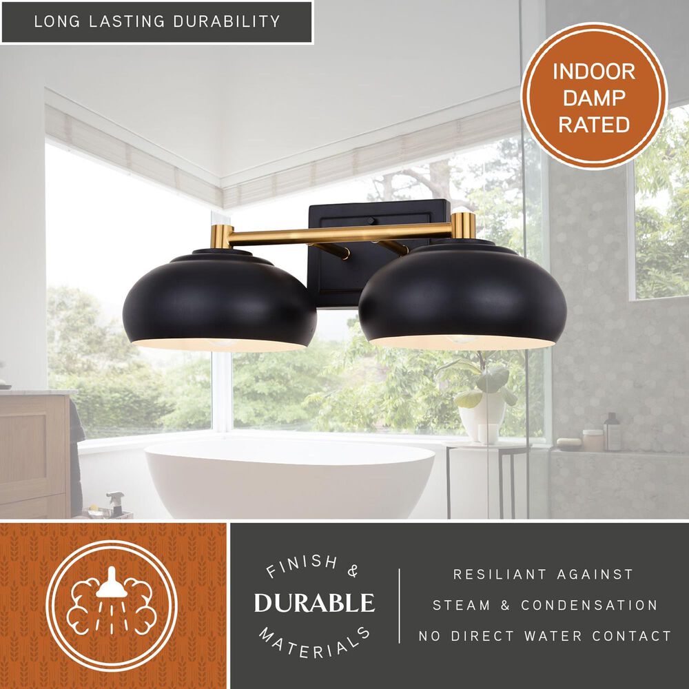 Vaxcel Belmont 2-Light Bathroom Vanity in Matte Black and Satin Brass, , large