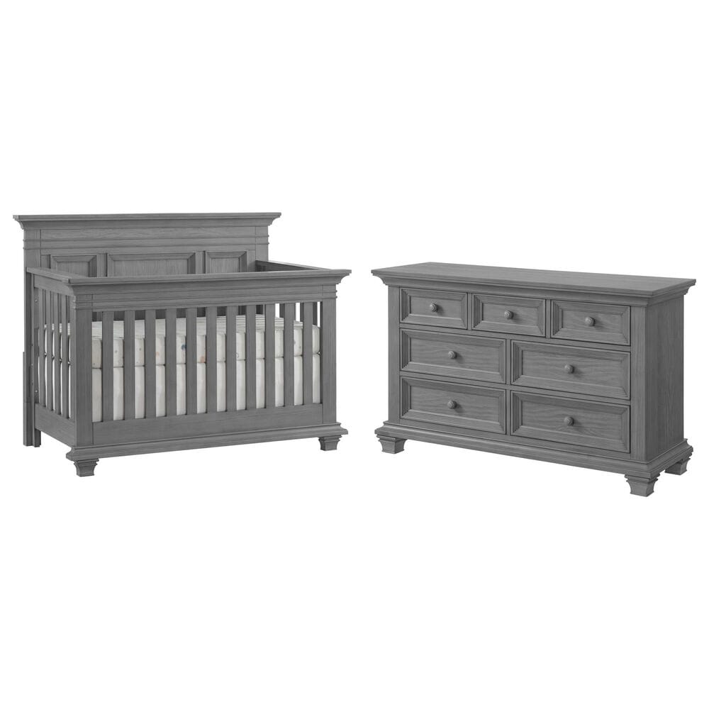 Oxford Baby Weston 2-Piece 4-in-1 Crib and Dresser Nursery Set in Dusk Gray, , large
