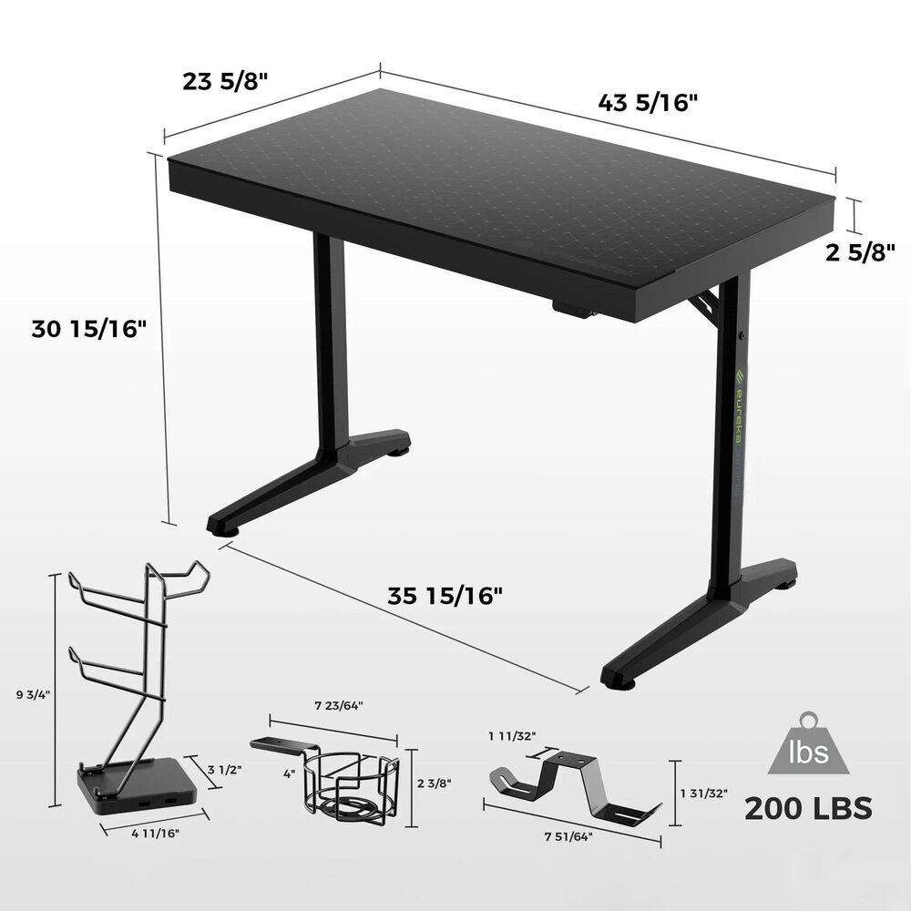 Eureka Ergonomic LED Glass Desktop Gaming Desk in Black, , large