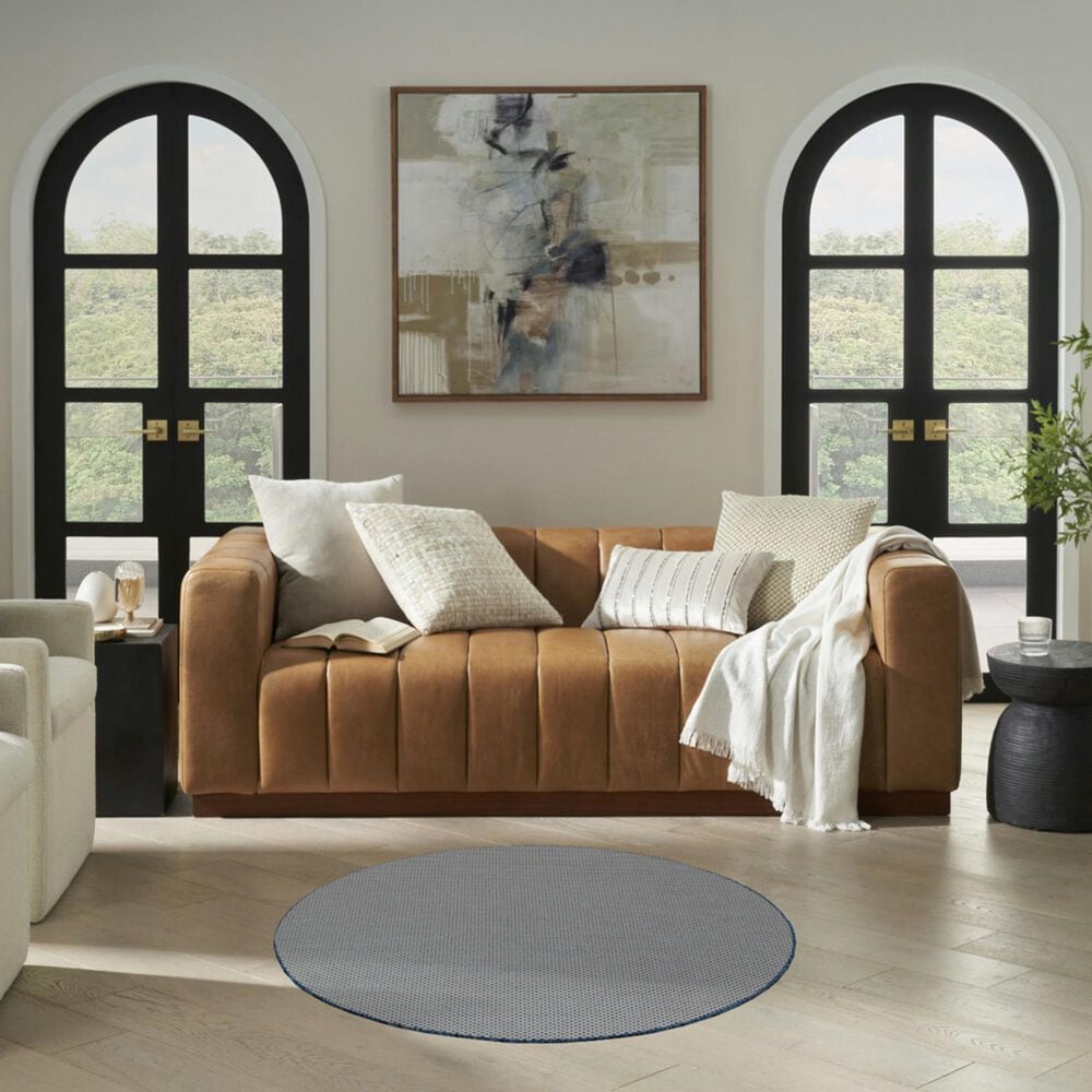 Nourison Courtyard Ivory and Blue 4&#39; Round Indoor/Outdoor Area Rug, , large