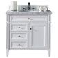 James Martin Vanities Brittany 36" Single Bathroom Vanity in Bright White with 3 cm Carrara White Marble Top and Rectangle Sink, , large