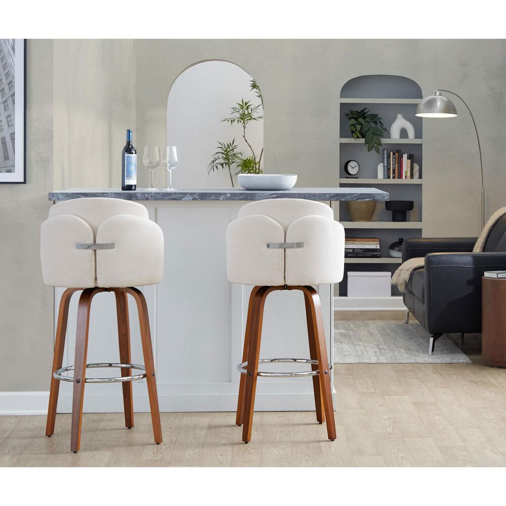 LumiSource Dahlia Swivel Bar Stool with Cream Fabric Upholstery in Walnut and Chrome (Set of 2), , large