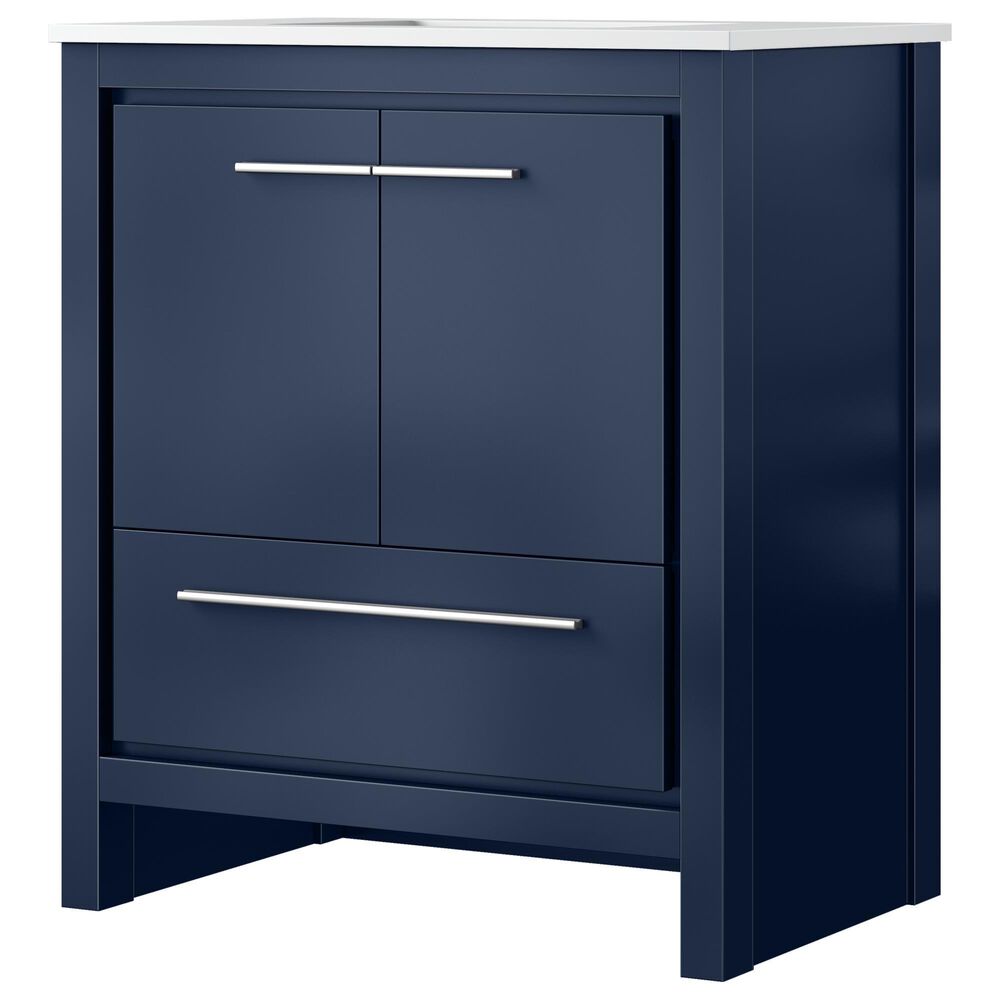 Lexora Home Lafarre 30" Single Bathroom Vanity in Navy Blue with 2 cm White Cultured Marble Top and Rectangular Sink, , large