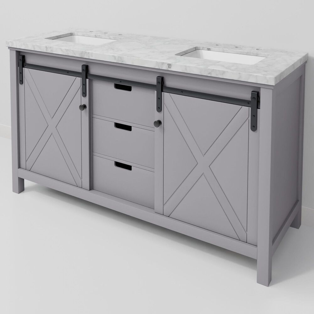 Lexora Home Marsyas 60" Double Bathroom Vanity in Dark Grey with White Carrara Marble Top and Rectangular Sinks, , large