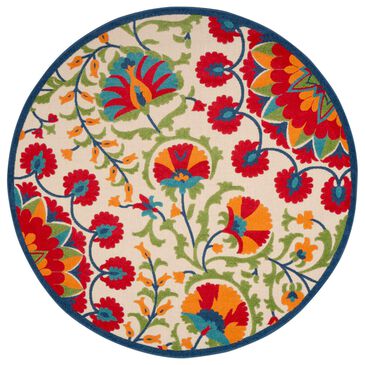 Nourison Aloha Floral 7"10" Round Red and Multicolor Indoor/Outdoor Area Rug, , large