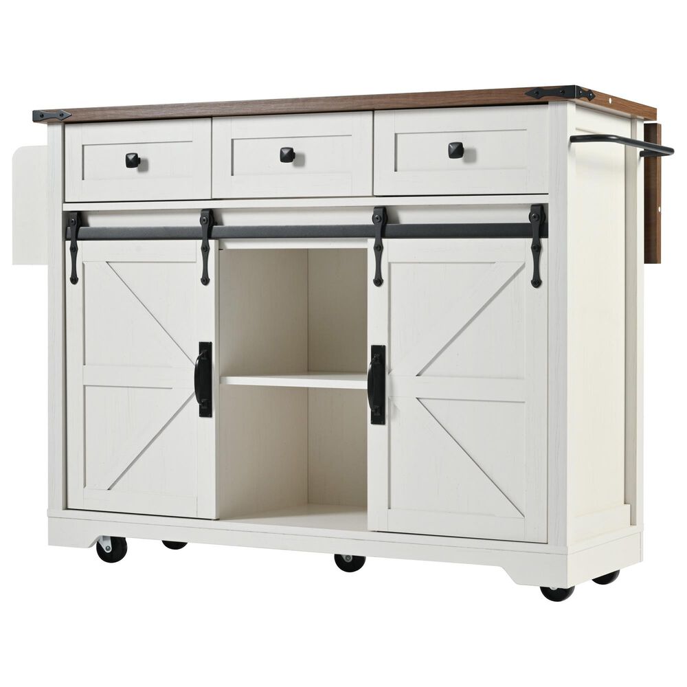 HOMLUX 54" Kitchen Island with Sliding Barn Door in White, , large