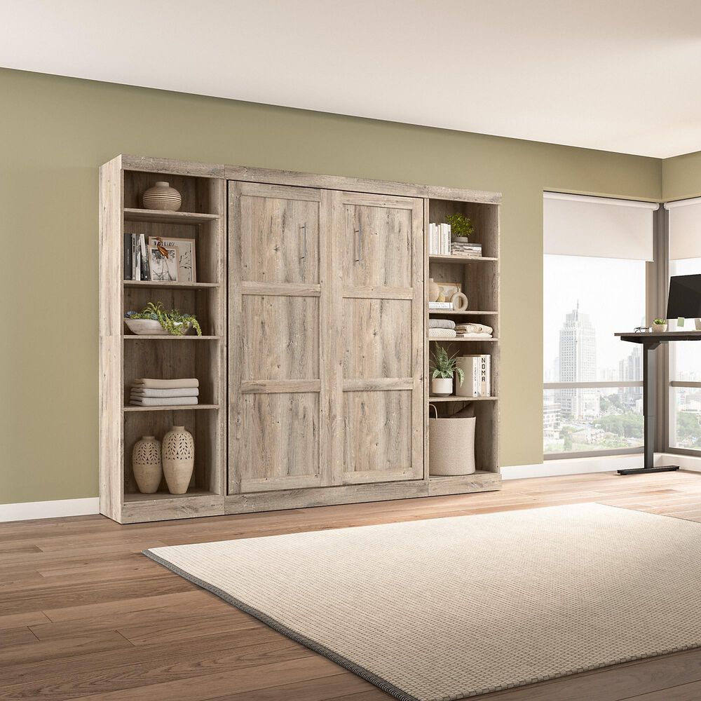 Bestar Pur 109&quot; Full Murphy Storage Bed in Rustic Brown, , large