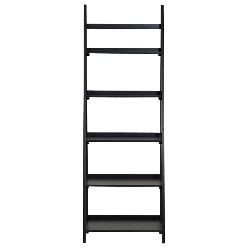 Linon Home Decor Charlotte 5-Shelf Ladder Bookcase in Black, , large