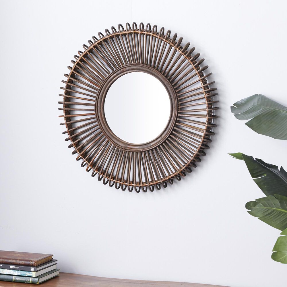 Maple and Jade 30&quot; Round Wall Mirror in Matte Brown, , large