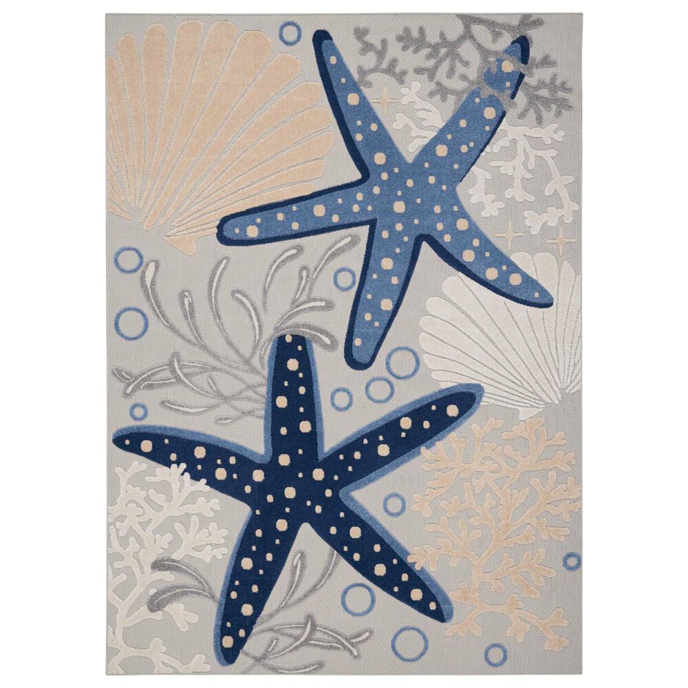 Nourison Aloha 12" x 15" Cool Grey, Blue, White and Ivory Indoor/Outdoor Area Rug, , large