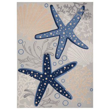 Nourison Aloha 12" x 15" Cool Grey, Blue, White and Ivory Indoor/Outdoor Area Rug, , large