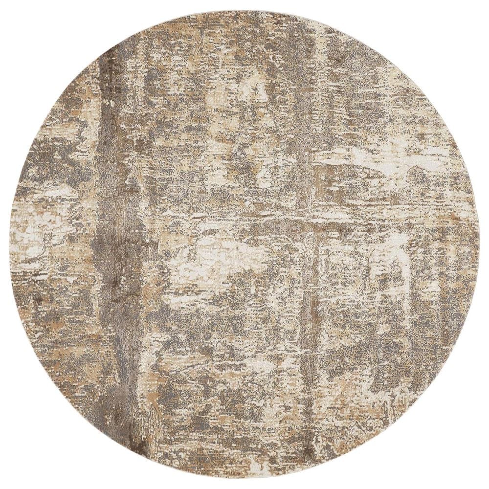 Feizy Parker 3701F 7"9" Round Ivory and Gray Area Rug, , large