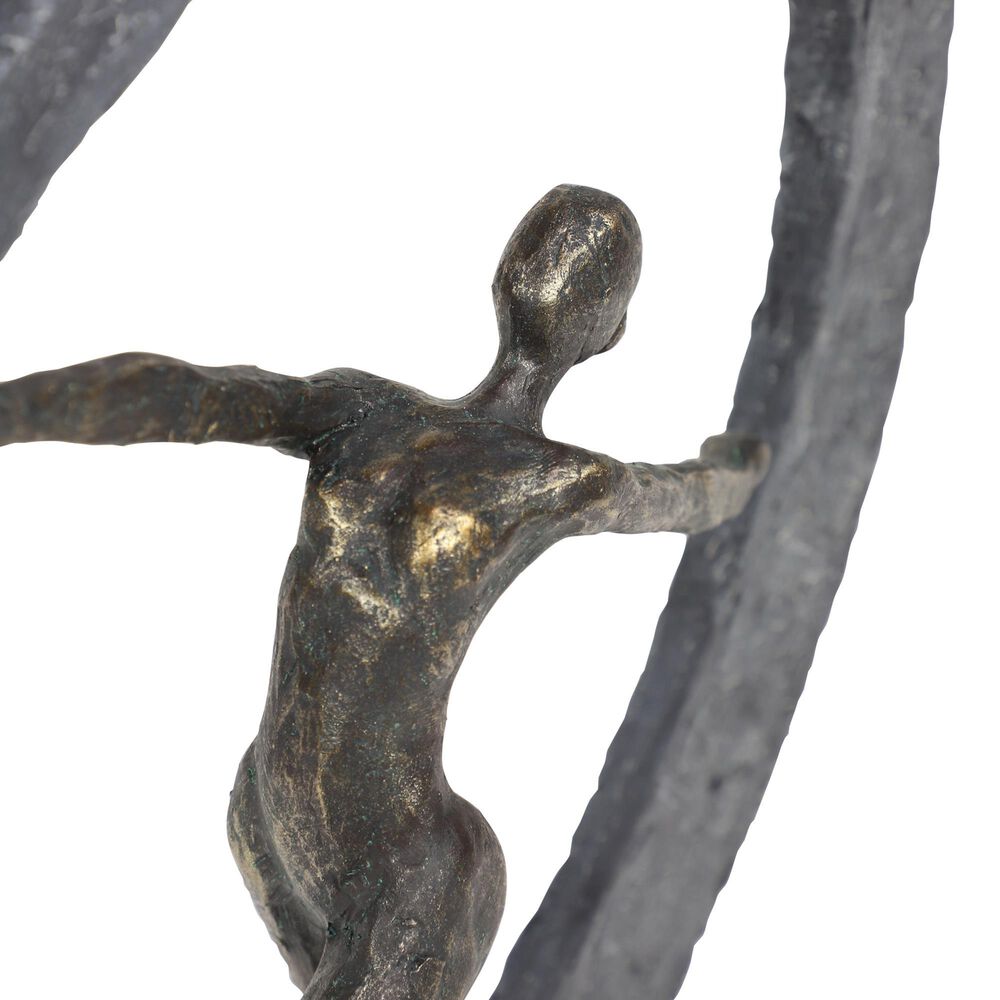Maple and Jade 15&quot; x 12&quot; Resin Dancer and Crescent Moon Shaped Sculpture in Dark Gray and Gold, , large
