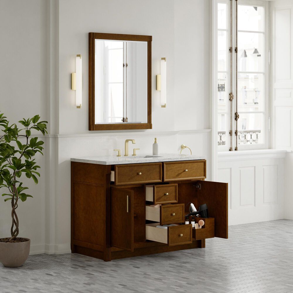James Martin Bellshire 48" Single Bathroom Vanity in Honey Oak with 3 cm Eternal Jasmine Pearl Silestone Top, Rectangular Sink and FreePower Wireless Charger, , large