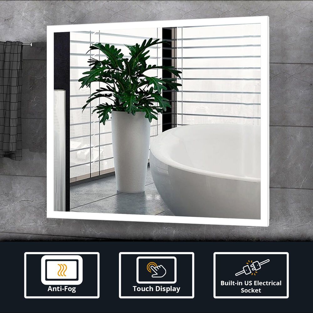 Lexora Home Aurorium 30" x 28" LED Vanity Mirror in White, , large