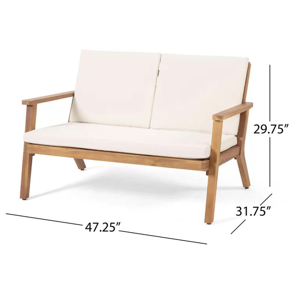 Hearth and Haven Temecula 4-Piece Outdoor Chat Set with Natural Rectangular Coffee Table in Cream, , large