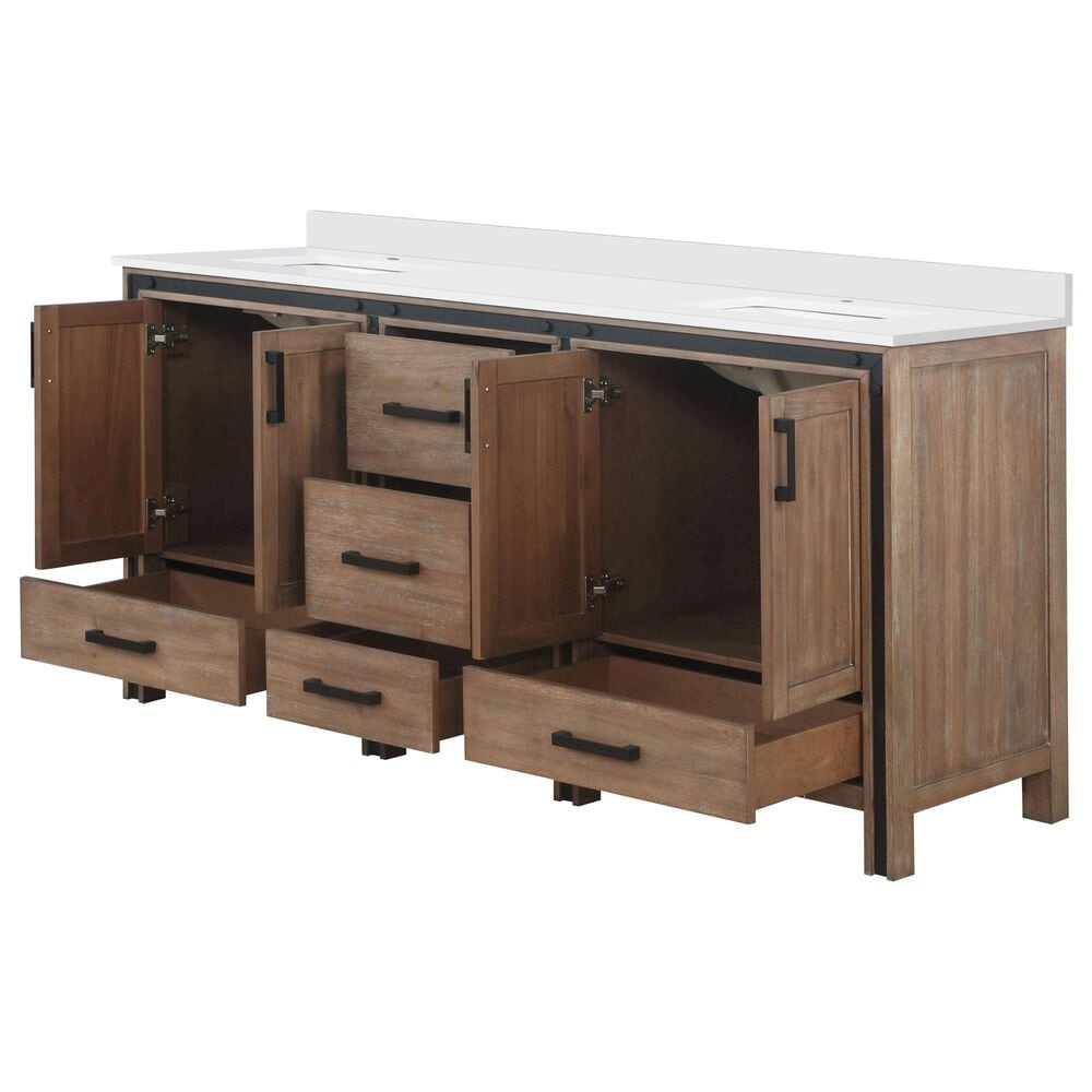 Lexora Home Ziva 72&quot; Double Bathroom Vanity in Rustic Barnwood with 2 cm White Quartz Top and Rectangular Sinks, , large