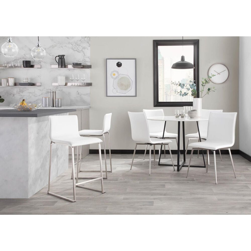 Lumisource Mason Swivel Side Chair with White Upholstered in Brushed Stainless Steel (Set of 2), , large