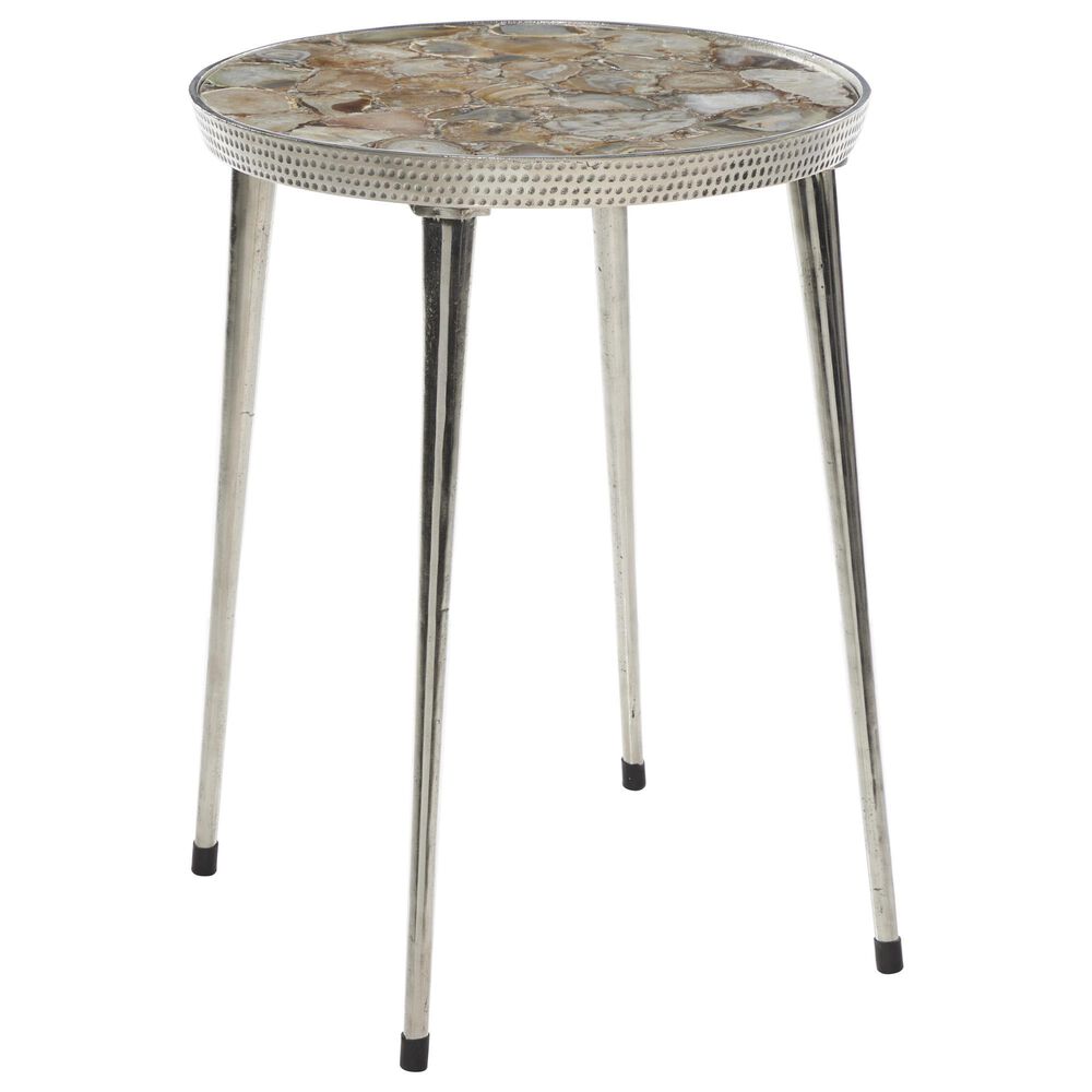 Maple and Jade Round Aluminum Accent Table in Silver , , large