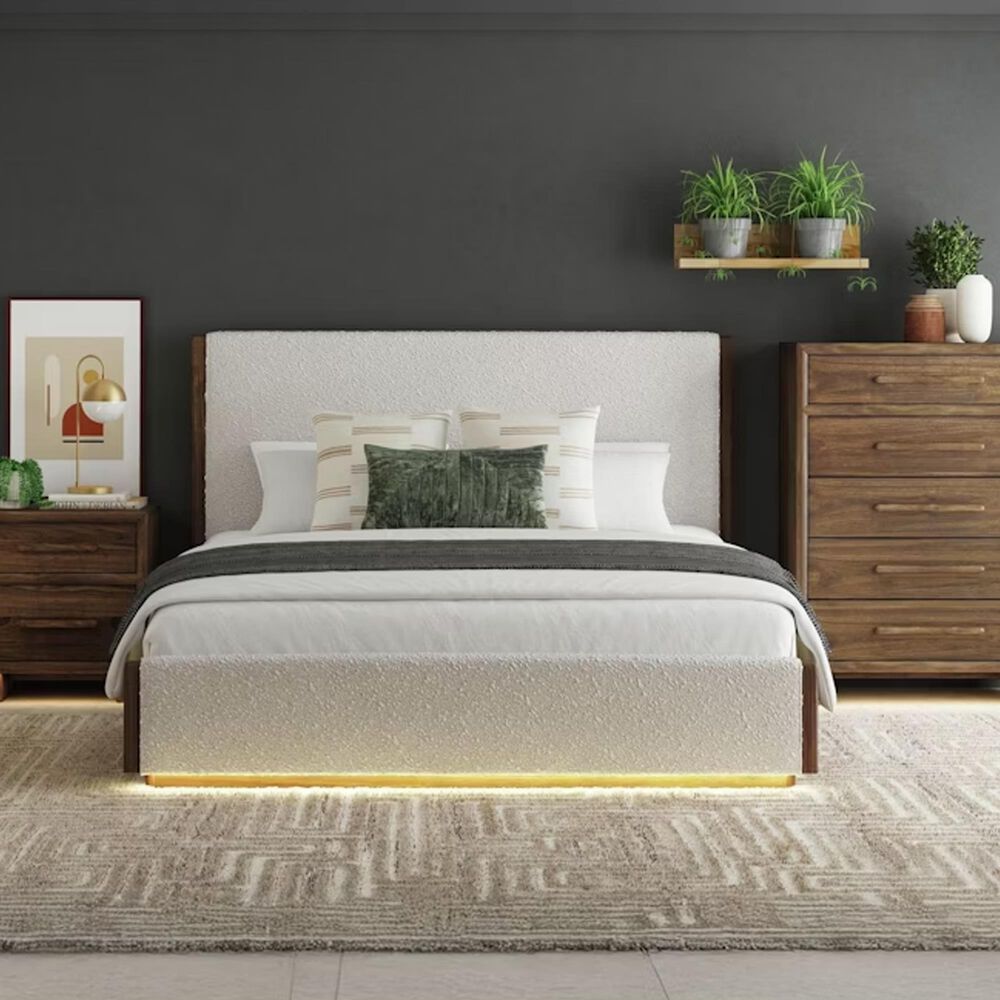 37B Brisbane Queen Upholstered Bed in Brown with Lighting, , large