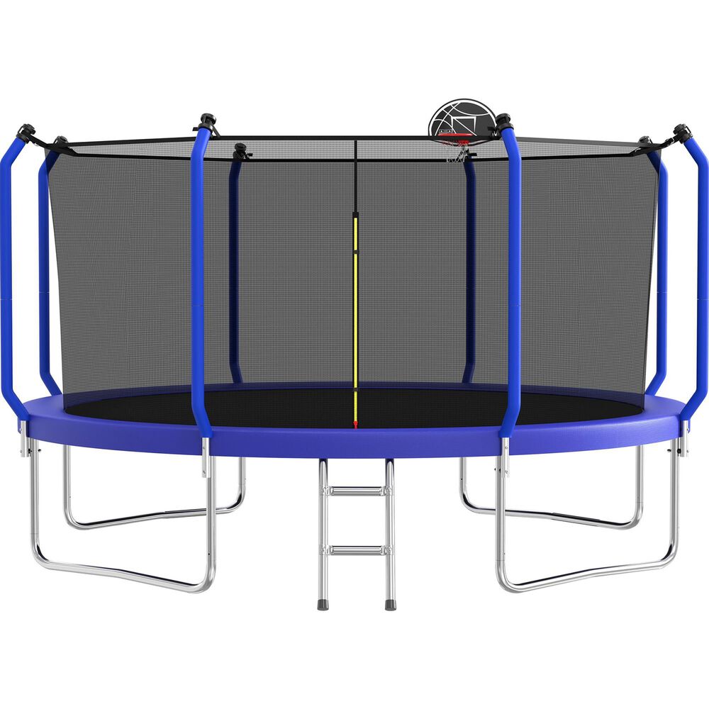 HOMLUX 14" Outdoor Trampoline with Basketball Hoop in Blue, , large