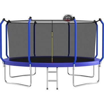 HOMLUX 14" Outdoor Trampoline with Basketball Hoop in Blue, , large