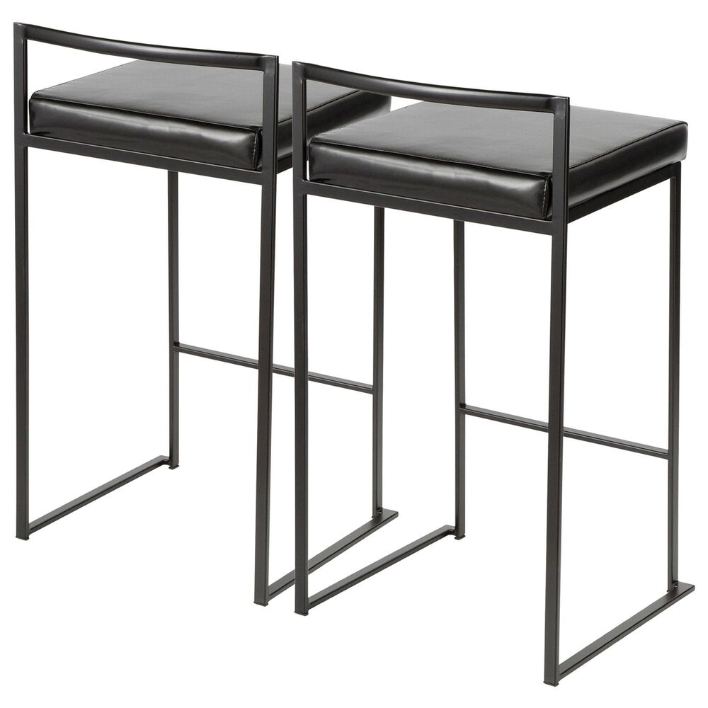 LumiSource Fuji Stackable Counter Stool with Black Faux Leather Cushion in Black &#40;Set of 2&#41;, , large