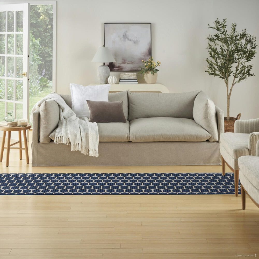 Nourison Twist Reversible 2&#39;2&quot; x 10&#39; Navy Indoor/Outdoor Runner, , large