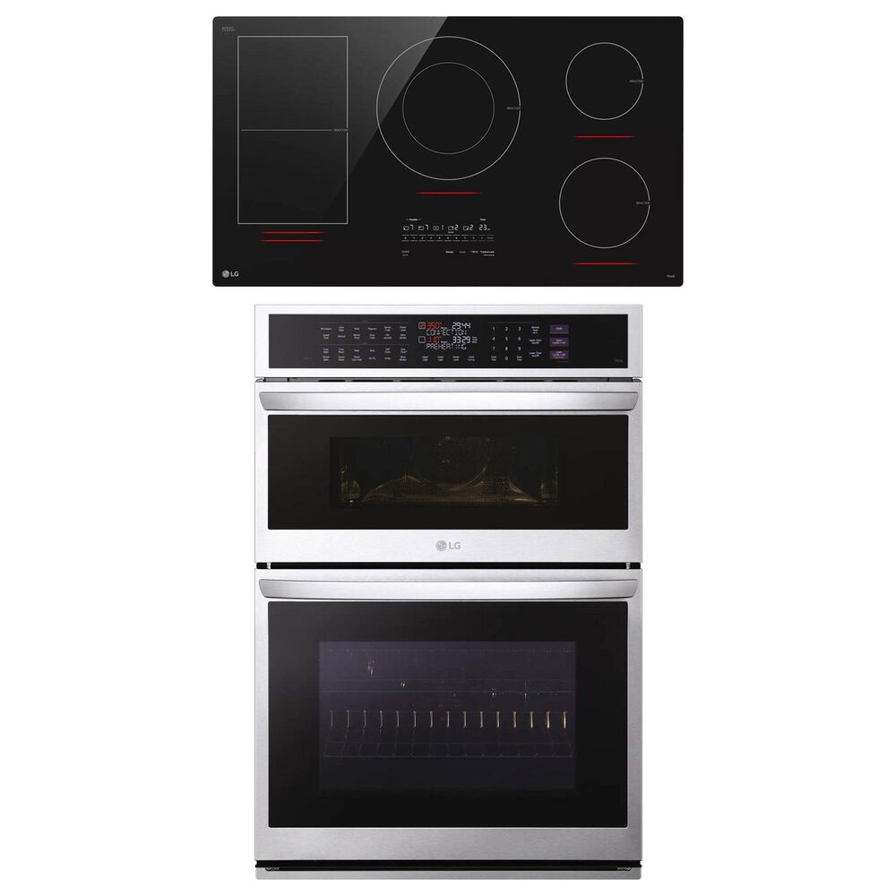 LG 2-Piece Kitchen Package with Print Proof Stainless Steel 6.4 Cu. Ft. Smart Combination Wall Oven and Black 36" Induction Cooktop, , large