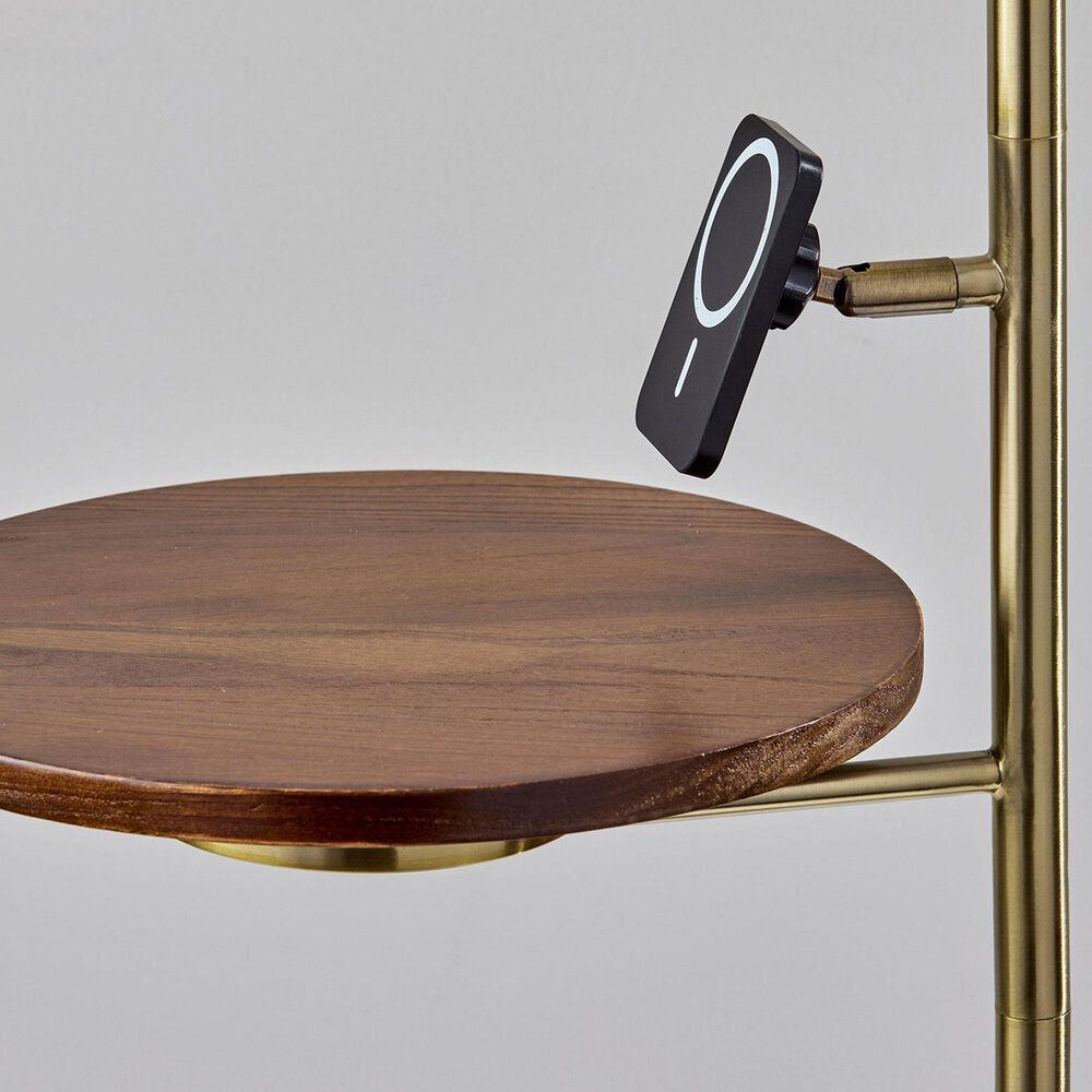 Adesso Wyatt Floor Lamp with Shelf and Wireless Charging in Antique Brass, , large