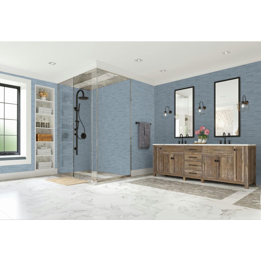 Dal-Tile Artefino Vintage Celestite 2" x 6" Fish Scale on 12" x 13" Porcelain Mosaic Sheet, , large