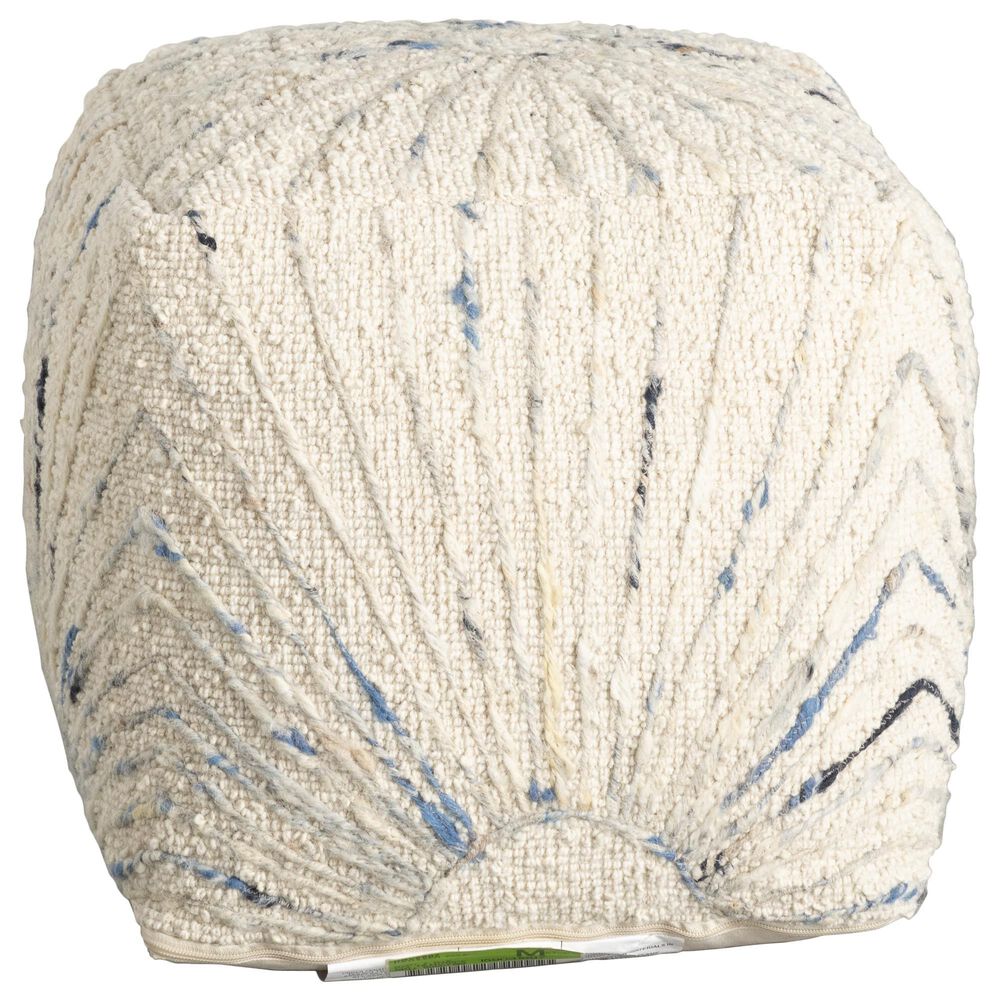 Blue Sun Designs Kathleen Pouf Ottoman in Ivory and Blue, , large