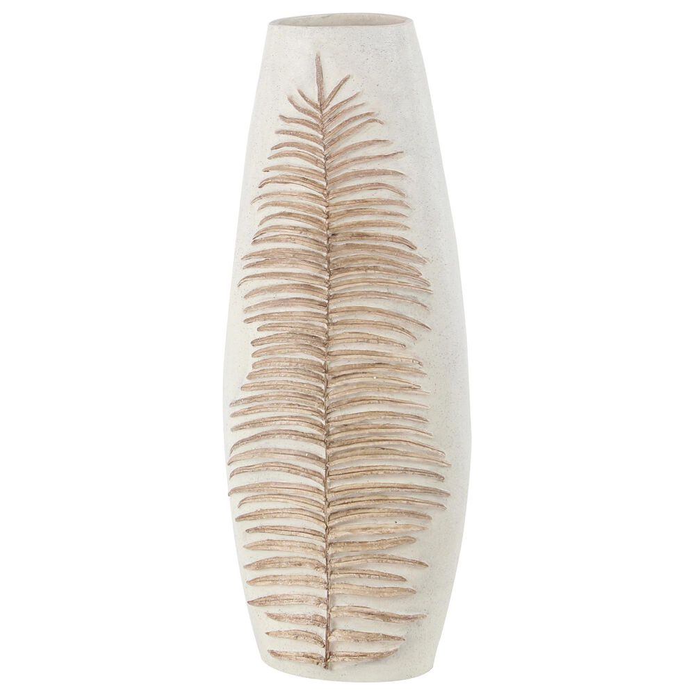 Maple and Jade 25" x 9" Bohemian Leaf Vase in White and Beige, , large