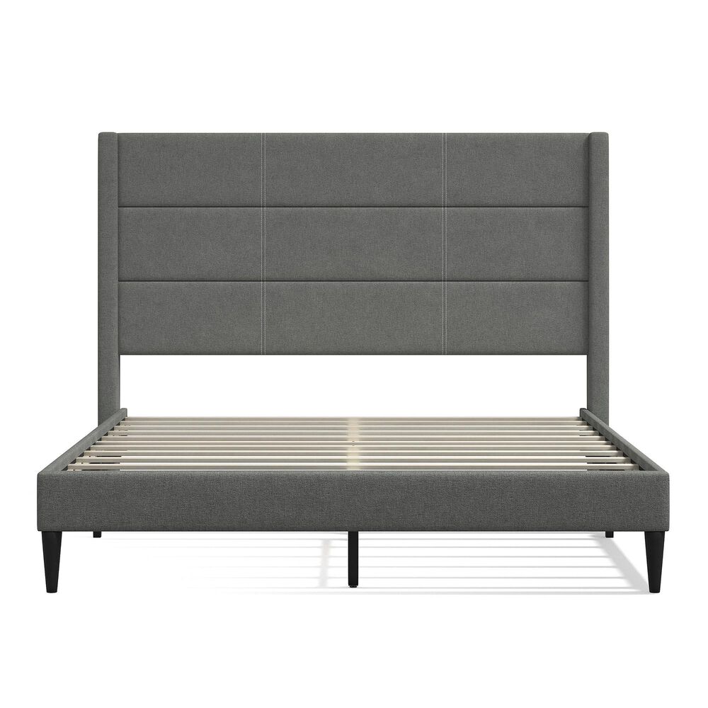 Glideaway Pax Queen Upholstered Platform Wingback Bed in Stone Mist, , large