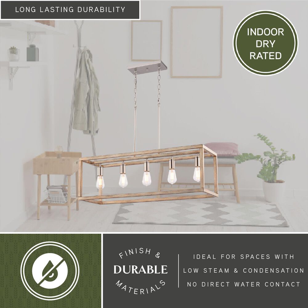 Vaxcel Pratt 5-Light Linear Chandelier in Satin Nickel and Light Oak, , large